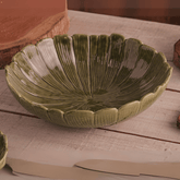 Saladeira Travessa Redonda de Cerâmica Leaf Folha de Banana Verde 25cm